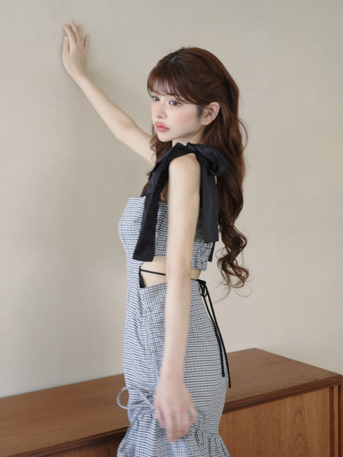 バックオープンハウンドチェックワンピース