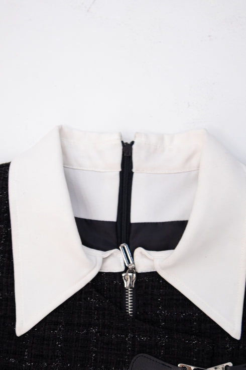 アシンメトリーツイードハーフスリーブドレス