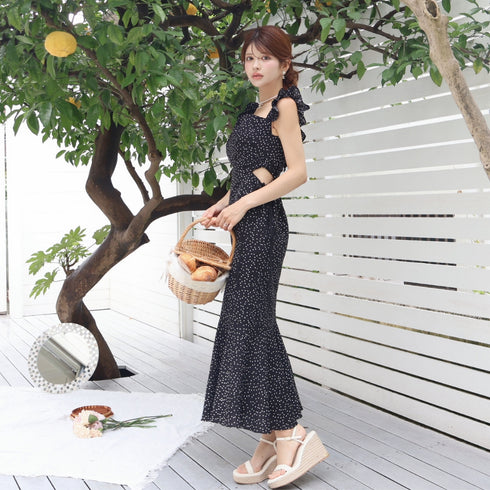 Random dot mermaid long dress