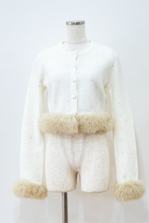 ビジューファーカーディガンセットアップ