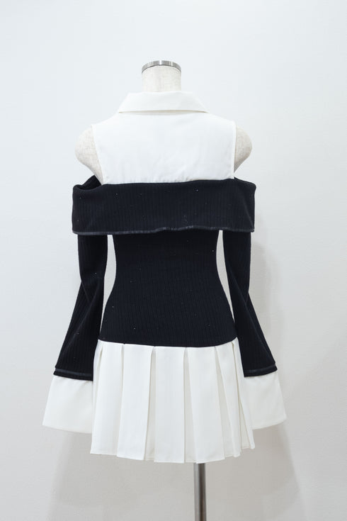 ビジュープレッピーカットショルダーワンピース