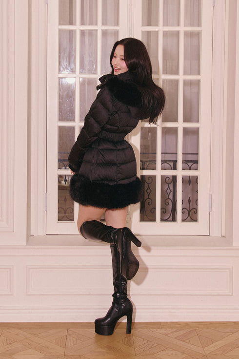 スリムレザープラットフォームロングブーツ