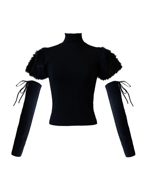 ファーショルダーニットトップス