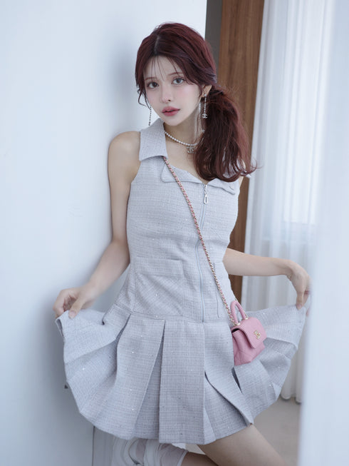 シャイニーツイードジップワンピース