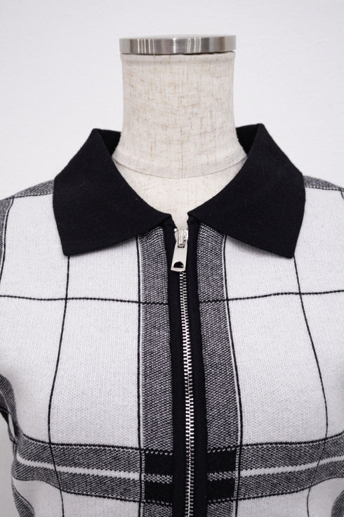 カービープレイドニットワンピース