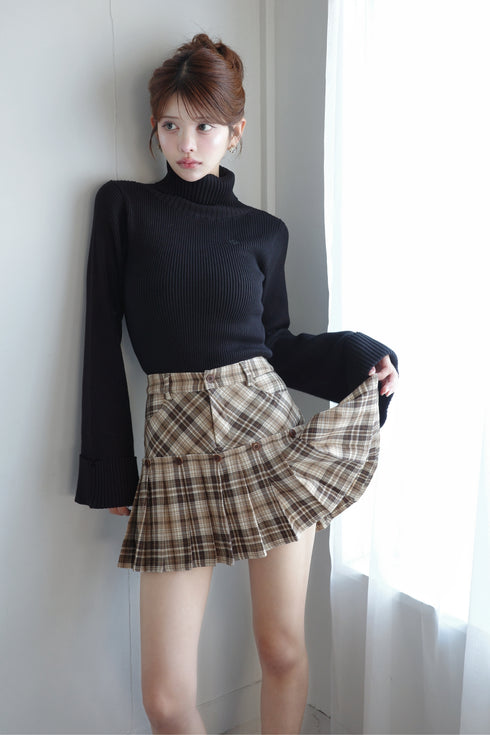 フレアスリーブタートルニットトップス