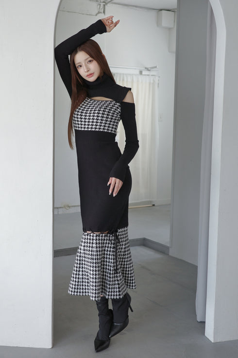 2wayハウンドトゥースストリングコアワンピース