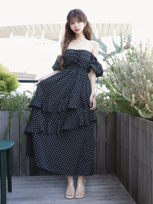 ランダムドットティアードマーメイドワンピース