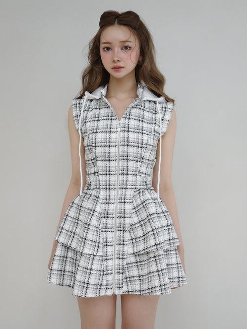 2wayフーディーツイードティアードワンピース