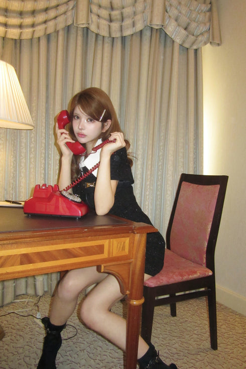 アシンメトリーツイードハーフスリーブドレス