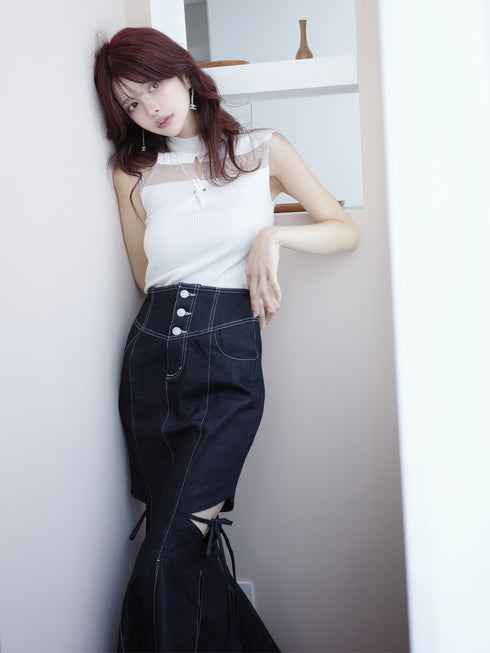 カットアウトノースリニットトップス