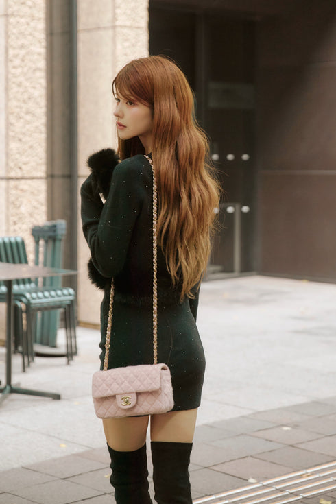 ビジューファーカーディガンセットアップ