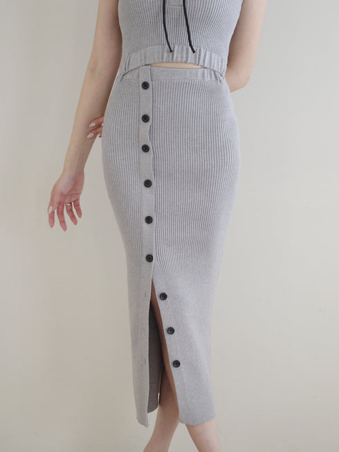 ウエストカットリブロングワンピース