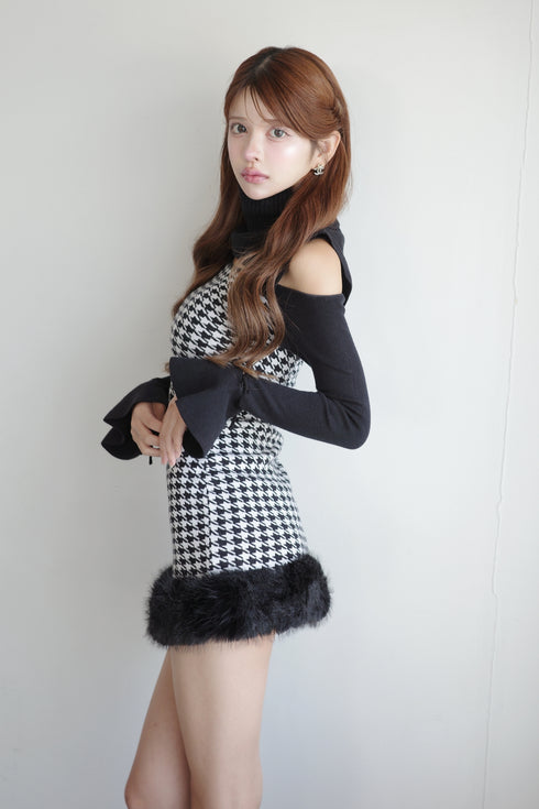 2wayハウンドトゥースファーミニワンピース