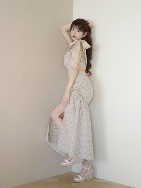 バックオープンハウンドチェックワンピース