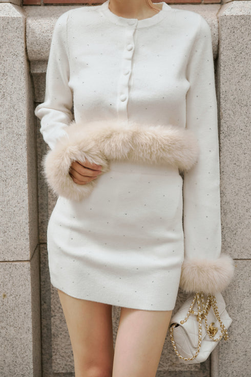 ビジューファーカーディガンセットアップ