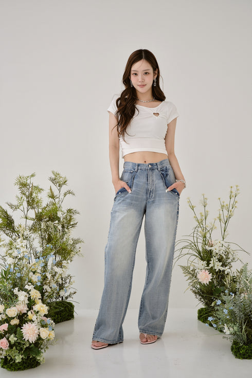 ボートネックハートカットTシャツ