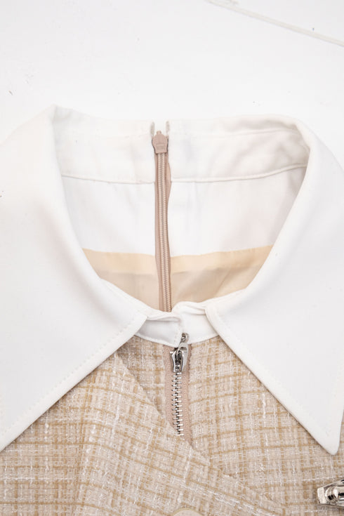 アシンメトリーツイードハーフスリーブドレス