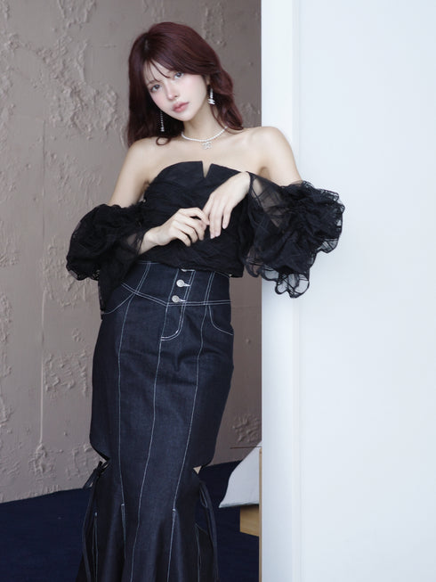 チェックチュールトップス