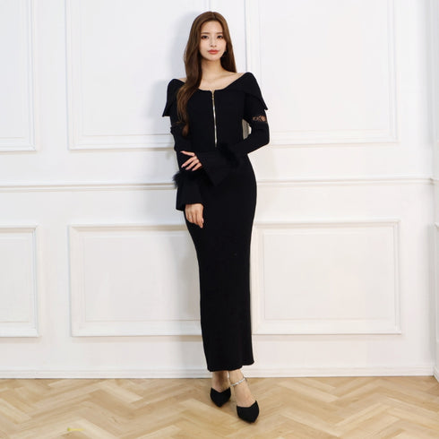 Off shoulder fur sleeve dress