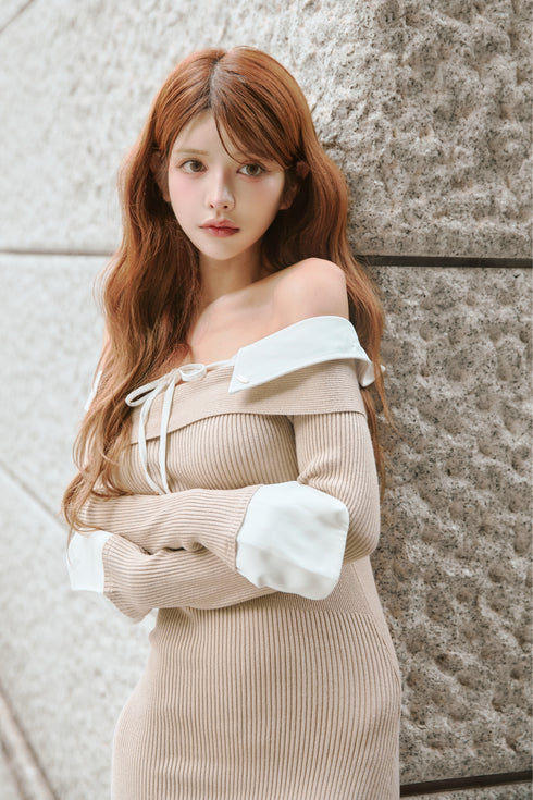 シャツドッキングストリングコアロングワンピース