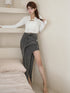 アシンメトリーカットアウトデニムスカート