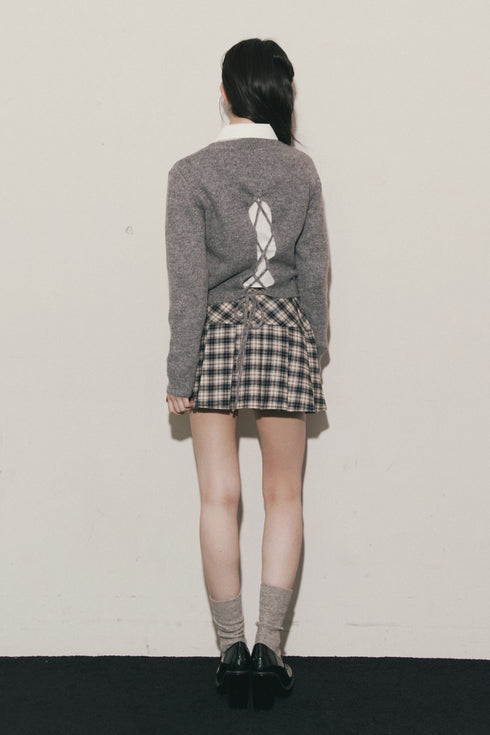 バックレースアップニットトップス