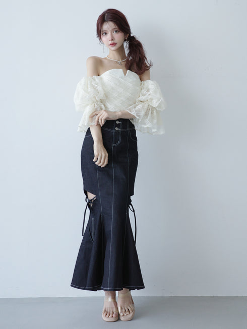 チェックチュールトップス