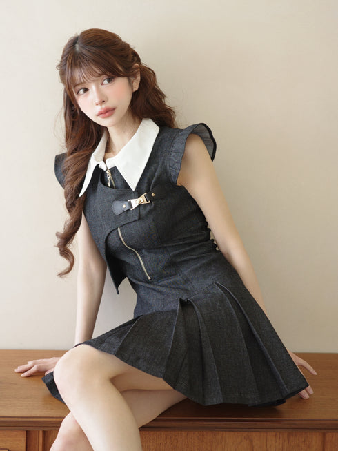 アシンメトリーバックルデニムワンピース