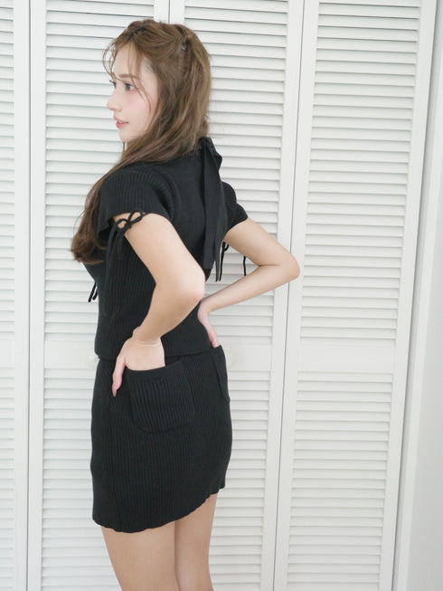 チェック柄ドッキングニットセットアップ