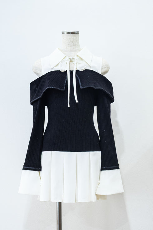 ビジュープレッピーカットショルダーワンピース