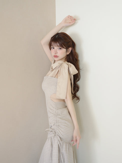 バックオープンハウンドチェックワンピース