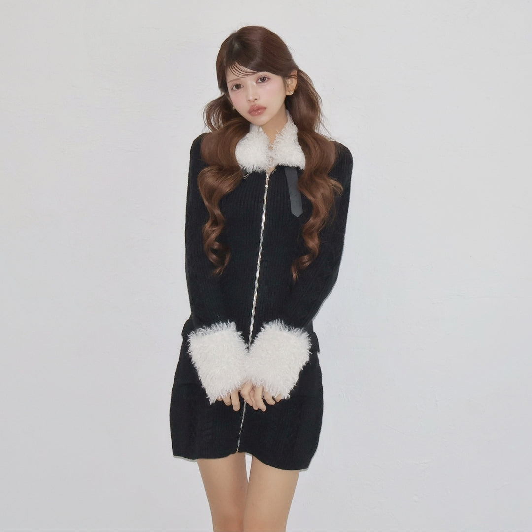Randy Fluffy trench mini dress