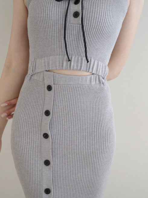 ウエストカットリブロングワンピース