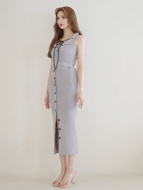 ウエストカットリブロングワンピース