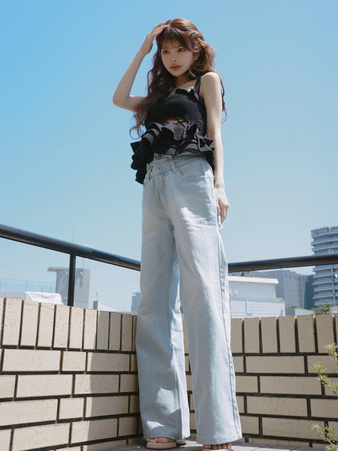 ビジューバックカットワイドデニム