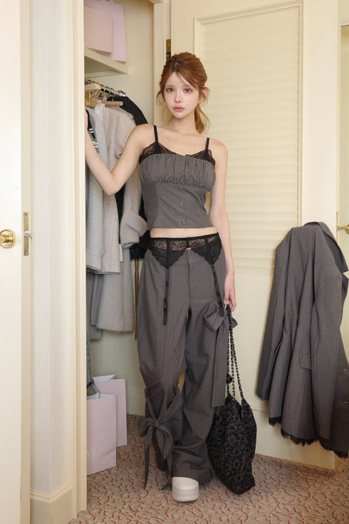 レースピンストライプスラックスセットアップ