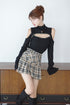 チェックパイピングカットアウトトップス