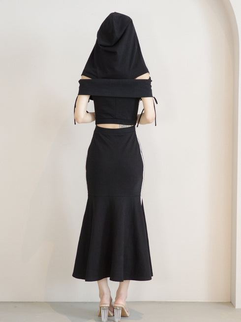 オーバーフードオフショルスウェットワンピース