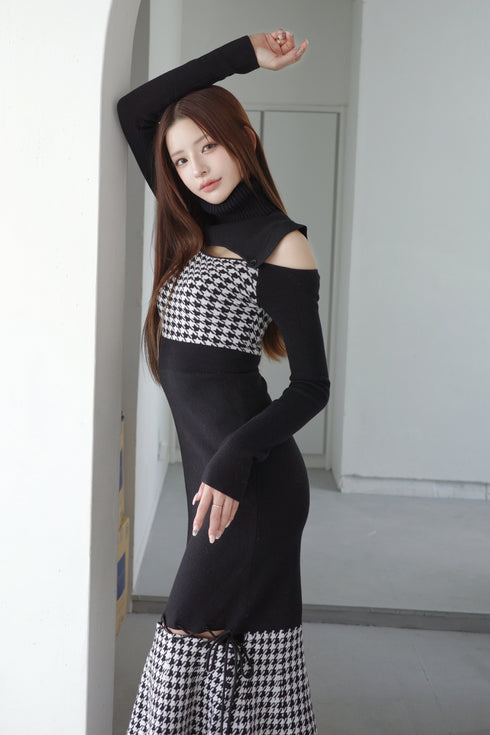 2wayハウンドトゥースストリングコアワンピース