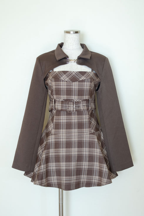 チェック柄バックルジャケットアンサンブル