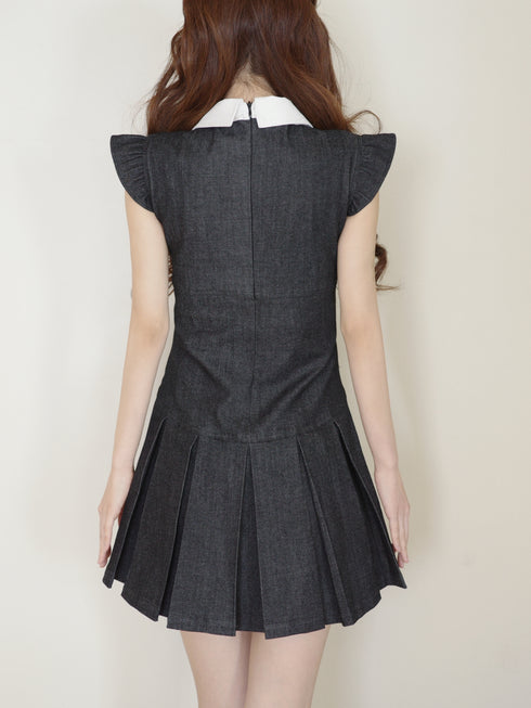 アシンメトリーバックルデニムワンピース