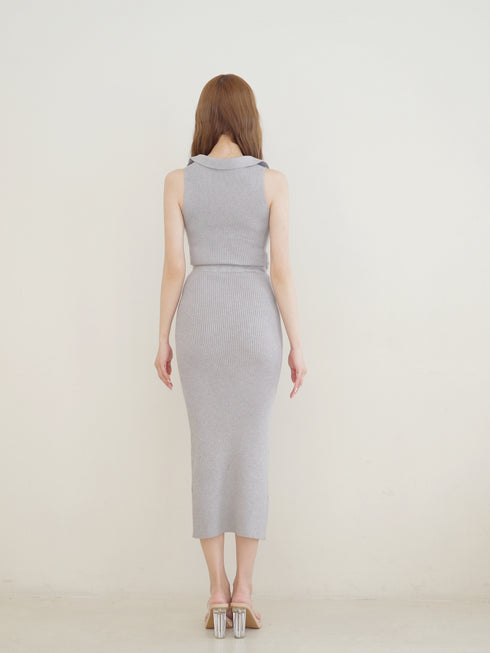 ウエストカットリブロングワンピース