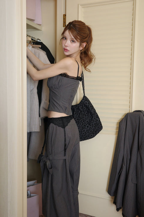 レースピンストライプスラックスセットアップ