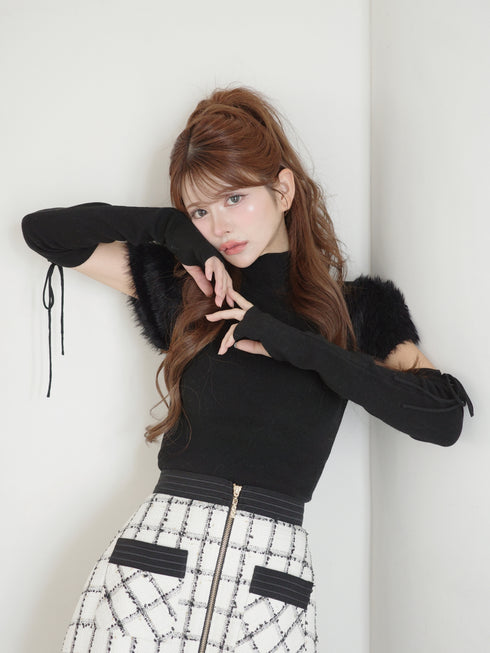 ファーショルダーニットトップス