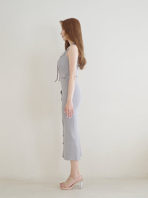 ウエストカットリブロングワンピース
