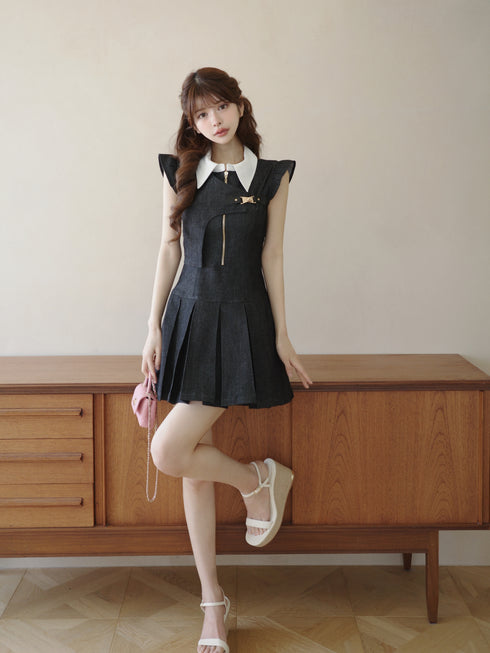 アシンメトリーバックルデニムワンピース