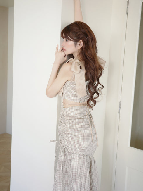 バックオープンハウンドチェックワンピース