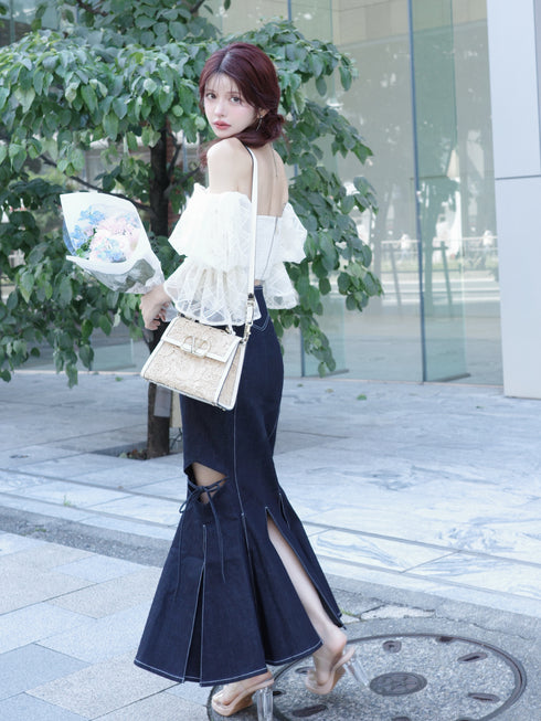 チェックチュールトップス