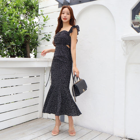 Random dot mermaid long dress